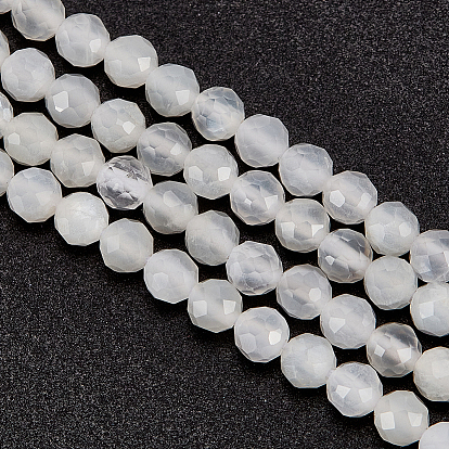 1 hebras de cuentas de piedra lunar blanca natural, facetados, rondo