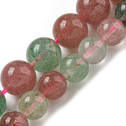 Нити бусин из натурального красного и зеленого клубничного кварца, круглые