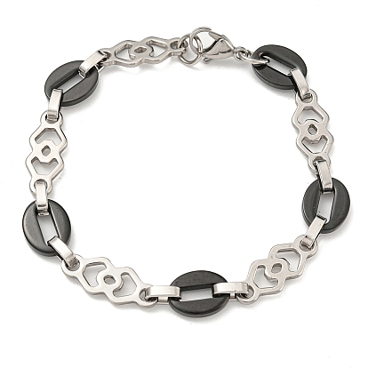 Two Tone 201 Stainless Steel Oval & Rhombus Link Chain Bracelet, 304 Stainless Steel Clasps