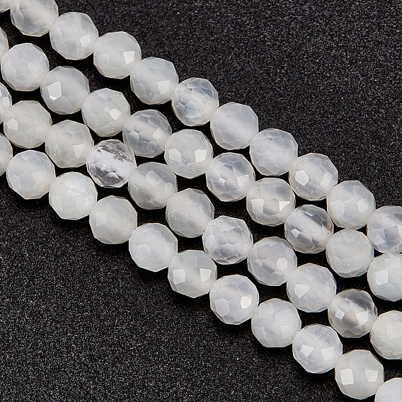 1 brins de perles de pierre de lune blanche naturelle, facette, ronde