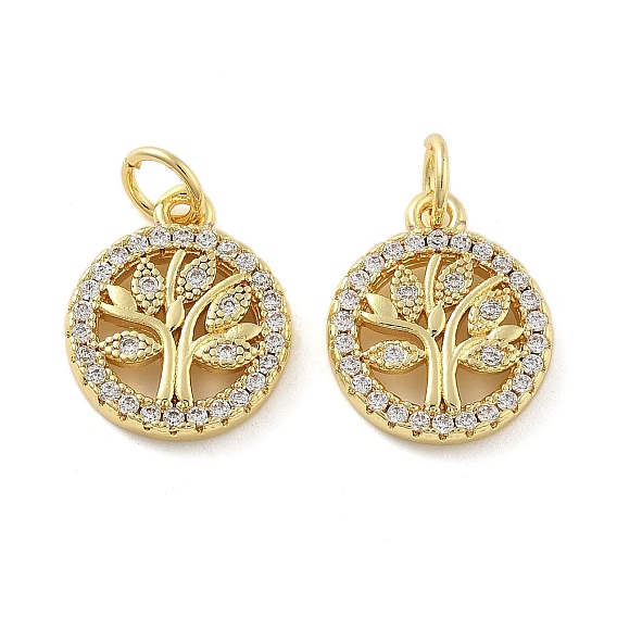 Латунные микро проложить кубического циркония подвески, плоские круглые с деревом, без свинца и без кадмия, долговечный, стойки покрытие, с целью перехода в кольце