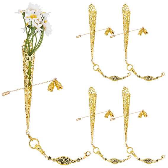 10Pcs 2 Styles Iron Brooches, with Alloy Pendant