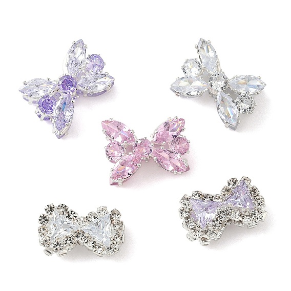 Латунные микро проложить кубического циркония бусы, без кадмия и без свинца, бантом, со стразами, серебряные