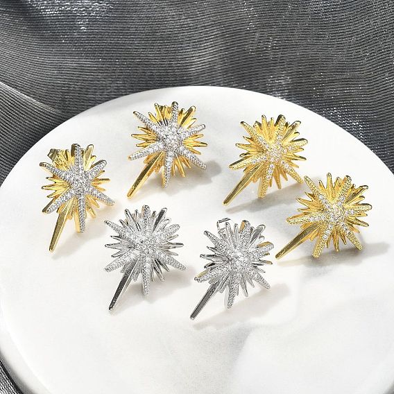 Серьги-гвоздики из латунного микро-паве, звезда