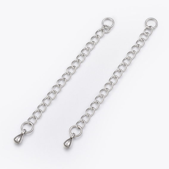 304 Stainless Steel Chain Extender, Curb Chains, with Teardrop Charms