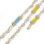 Handmade Plastic & Glass Round Beaded Chains, with Rack Plating Golden Brass Findings, Unwelded, with Card Paper