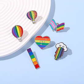 Colorful Rainbow Alloy Brooch Pin with Hot Air Balloon, Cloud and Heart Shapes