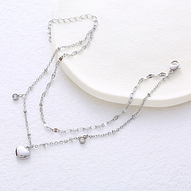 Двухслойные браслеты с подвесками из нержавеющей стали, Браслеты из цепочек и кабелей для женщин, Сердце & плоские круглые