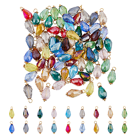 90шт 18 цвета подвески из гальванического стекла, граненые подвески-капли золотистого цвета 304 петли из нержавеющей стали