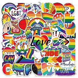 52Pcs Rainbow Theme PVC Waterproof Sticker Labels, Self-adhesive Decals, for Suitcase, Skateboard, Refrigerator, Helmet, Mobile Phone Shell