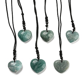 Collier pendentif coeur amazonite naturelle, avec cordons en nylon réglables