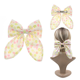 300Pcs Flower Pattern Bowknot Polyester Hair Barrettes, with Iron Clips, for Women Girls