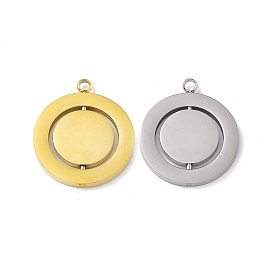 304 Stainless Steel Turnable Pendants, Flat Round Charm