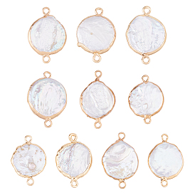 10 шт. гальванизированные натуральные жемчужины Кеши с плоскими круглыми соединителями, культивированный пресноводный жемчуг барочный жемчуг ссылки, золотые