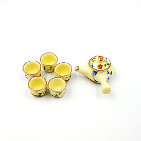 Porcelain Miniature Teapot and Cup Set Ornaments, Micro Landscape Garden Dollhouse Accessories, Pretending Prop Decorations