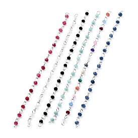 Chaînes de perles de jade malaisie naturelles à la main, avec épingle à oeil en fer platiné, non soudée