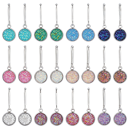 24Pcs Flat Round Stainless Steel & Resin & Iron Pendant Decorations, for Bag Ornaments, Mixed Color