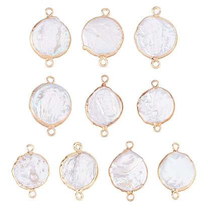 10 шт. гальванизированные натуральные жемчужины Кеши с плоскими круглыми соединителями, культивированный пресноводный жемчуг барочный жемчуг ссылки, золотые