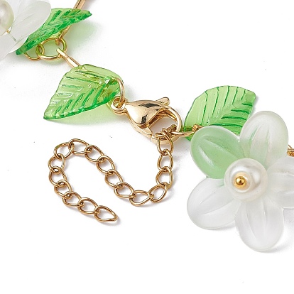 Acrylic Flower & Glass Pearl Charm Bracelets, with Brass Chains