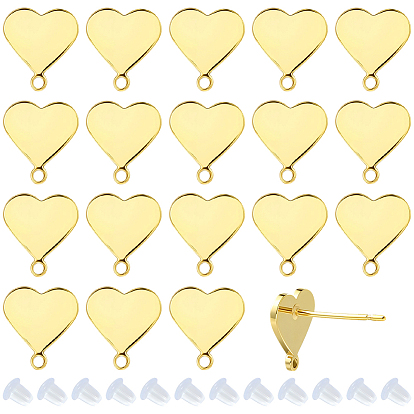 20 шт. латунные серьги-гвоздики, сердце, 30 гайки ушные пластиковые