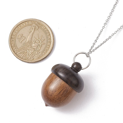 Acorns Disconnectable Ebony Wood Pendant Necklaces, with 304 Stainless Steel Cable Chains