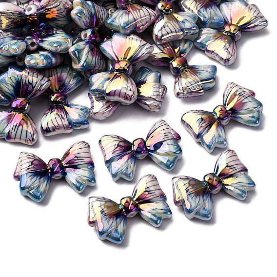 Непрозрачные акриловые бусины с печатью и УФ-покрытием, радужный, бантом