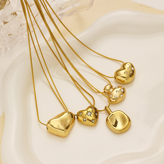 Ожерелья с подвеской в виде круглой цепочки-змейки из нержавеющей стали золотистого тона со стразами