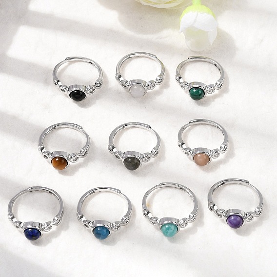 Кольца из натурального драгоценного камня, круглые, с реечной обшивкой латунными выводами, платина