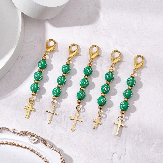 5 шт. 5 стили крест сплав и латунь и 304 нержавеющая сталь подвески украшения, с круглыми акриловыми бусинами с покрытием