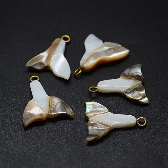 Shell Pendants, with Brass Findings, Fish Tail Shaped
