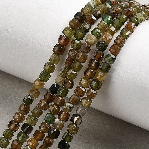 Бусы из натурального зеленого турмалина, граненые настольные бусины в форме куба