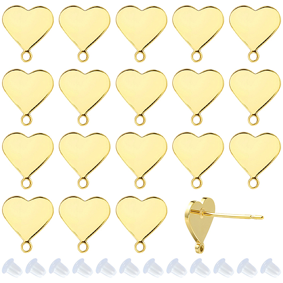 20 шт. латунные серьги-гвоздики, сердце, 30 гайки ушные пластиковые