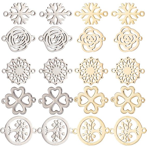 20шт 10 стили 201 подвески из нержавеющей стали, ссылки цветок и клевер и снежинка, разнообразные