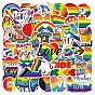 52Pcs Rainbow Theme PVC Waterproof Sticker Labels, Self-adhesive Decals, for Suitcase, Skateboard, Refrigerator, Helmet, Mobile Phone Shell
