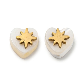 Natural Shell Heart Beads, with 304 Stainless Steel Star Ornament