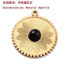 Pendentifs en pierre naturelle, charmes rondes plates, avec placage ionique (ip) 304 résultats en acier inoxydable, réel 24 k plaqué or
