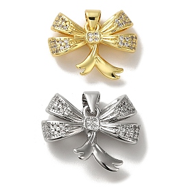 Rack Plating Brass Micro Pave Clear Cubic Zirconia Pendants, Lead Free & Cadmium Free, Long-Lasting Plated, Flower Shape