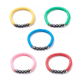5шт 5 цветные браслеты ручной работы из полимерной глины, Word Happy акриловые опрятные браслеты для женщин