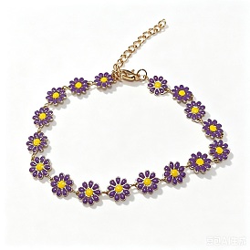 Bracelets de cheville bohèmes en alliage émaillé avec marguerites, or