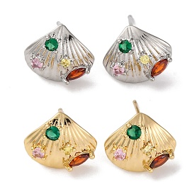 Женские серьги-гвоздики с микропаве из латуни с ионным покрытием (IP) и кубическим цирконием, формы раковины