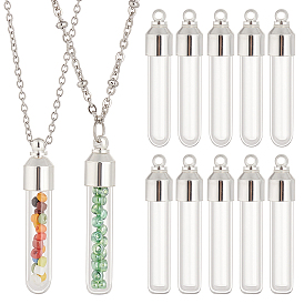 12Pcs 2 Style Clear Glass Tube Wish Bottle Pendants, with Alloy Cap and Rubber