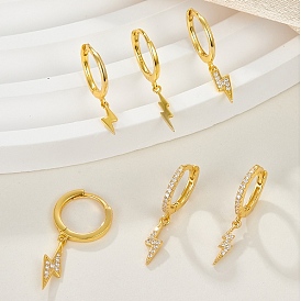 S925 Sterling Silver Cubic Zirconia Lightning Hoop Earrings, Chic Style