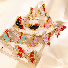 304 серьги-гвоздики в форме бабочек из нержавеющей стали с эмалью, золотые