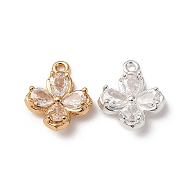 Латунные подвески из прозрачного кубического циркония, без кадмия, без никеля и без свинца, цветок