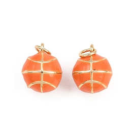 Латунь эмаль подвески, Баскетбол прелести, стойки покрытие, без кадмия и без свинца, долговечный, реальный 18 k позолоченный, с целью перехода в кольце