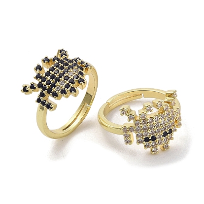 Real 18K Gold Plated Brass Pave Cubic Zirconia Adjustable Rings, Cadmium Free & Nickel Free & Lead Free, Robot