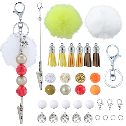 Набор для изготовления браслетов из сплава своими руками ко Дню благодарения: инструмент для изготовления ювелирных изделий, приспособление для бисероплетения, зажим-крокодил., в том числе акриловые бусины, кисточка из искусственной замши, Брелок из железного сплава