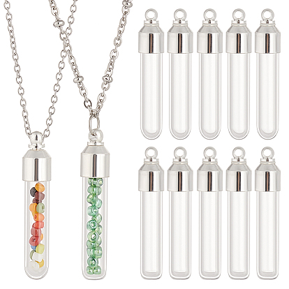 12Pcs 2 Style Clear Glass Tube Wish Bottle Pendants, with Alloy Cap and Rubber