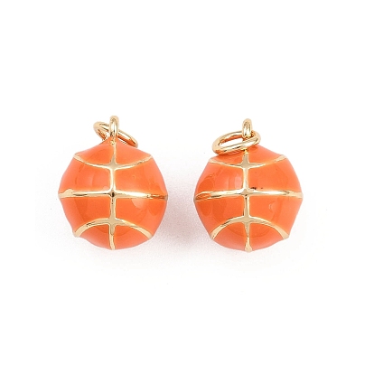 Латунь эмаль подвески, Баскетбол прелести, стойки покрытие, без кадмия и без свинца, долговечный, реальный 18 k позолоченный, с целью перехода в кольце