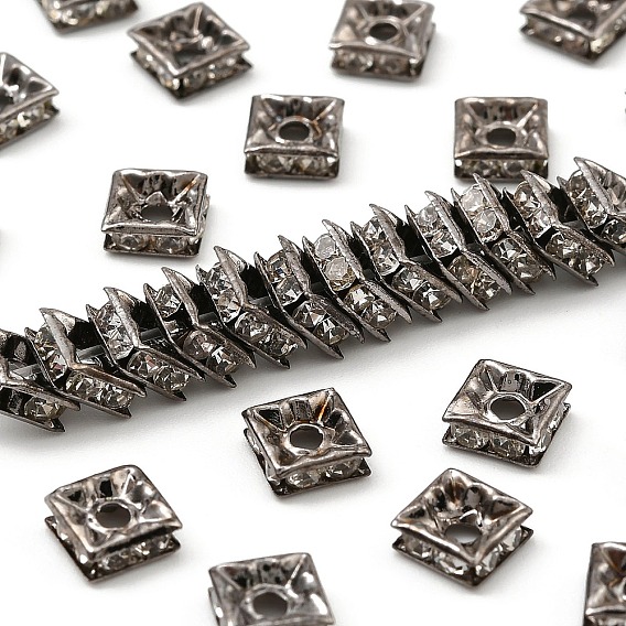 Латунные бусины разделители для поставки стразов, класс А, металлический черный , квадратный, 6x6x3 мм, отверстие : 1 мм